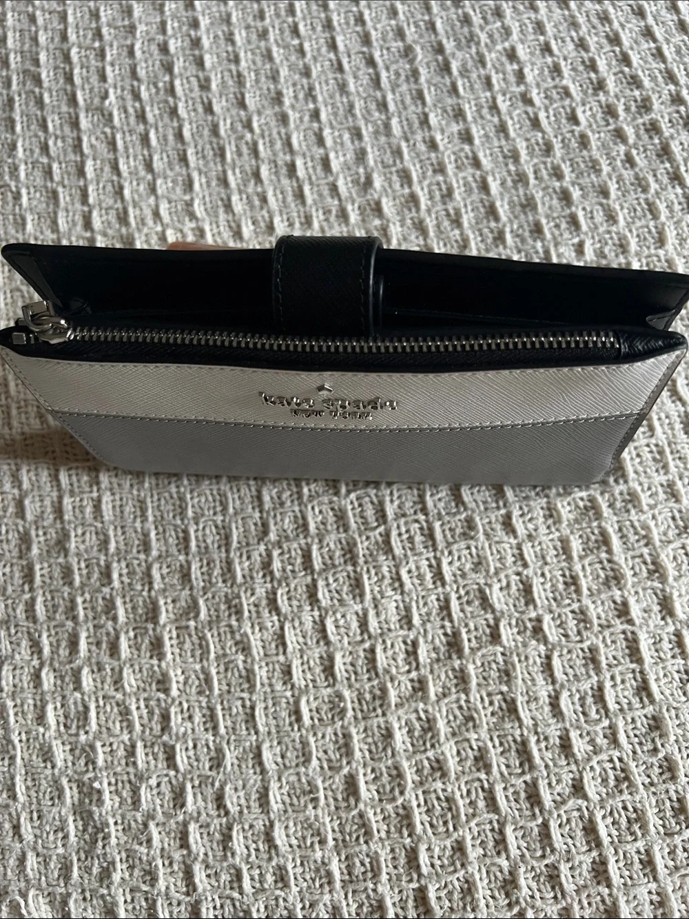 kate spade Two-Tone Gray and White Saffiano Zip Wallet
